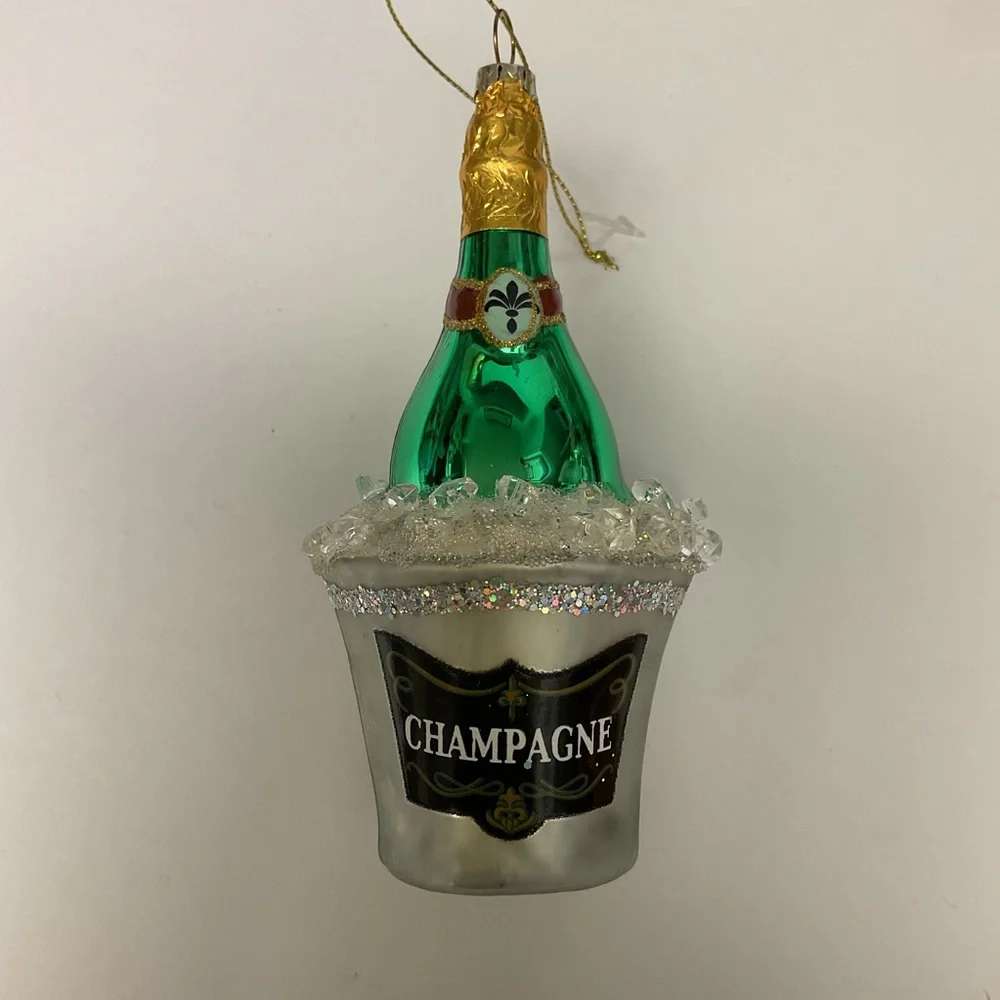 SILVER TREE GLASS CHAMPAGNE BUCKET AND BOTTLE 5.5” NWOT - Picture 2 of 13